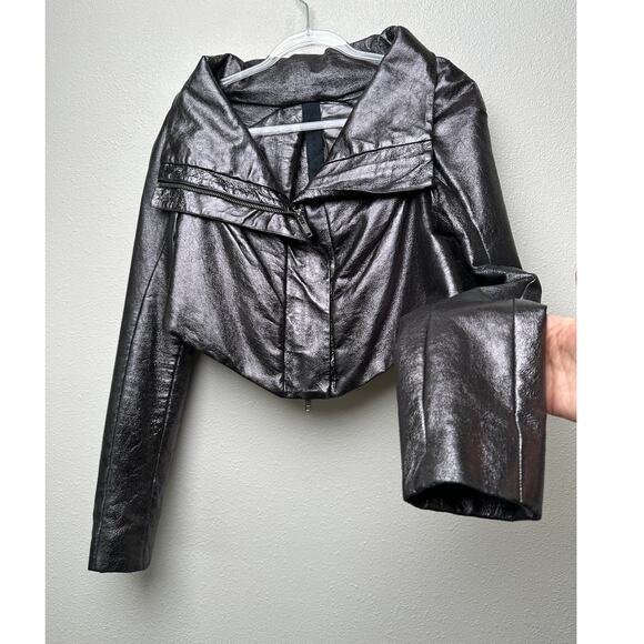 Gareth Pugh Jackets & Blazers - Gareth Pugh gunmetal calf leather cropped jacket women’s 10 draped zip